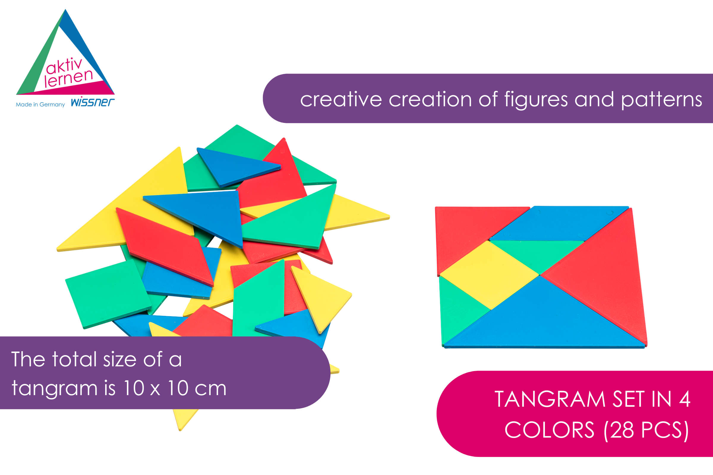 Tangram set in 4 colours (28 pcs)